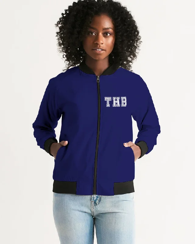 THB Varsity - Navy Women's Bomber Jacket Trench Coat Raincoat Waterproof Jacket