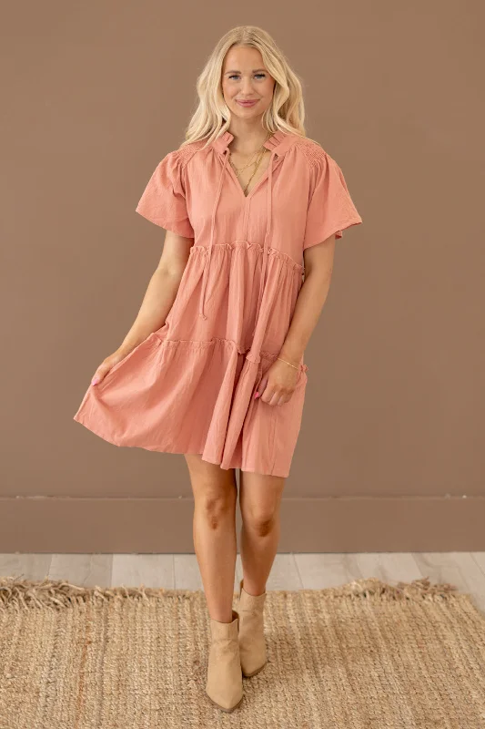 Tiered mini dress with tie Cozy Jersey Mini Dress