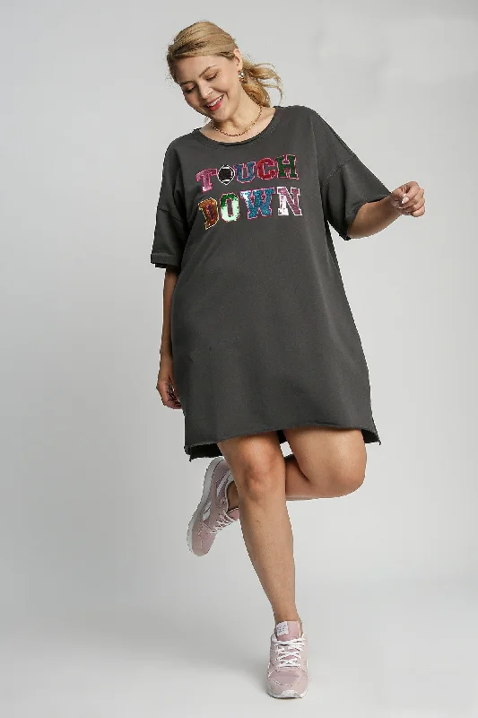 Umgee Game Day Style Mini Dress in Charcoal Stylish Sweetheart Neck Mini Dress