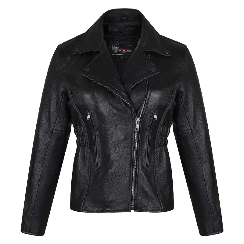 VL615S Vance Leather Ladies Standard Leather Braid and Stud Motorcycle Leather Jacket Nylon Fabric Polyester Fabric Spandex Fabric
