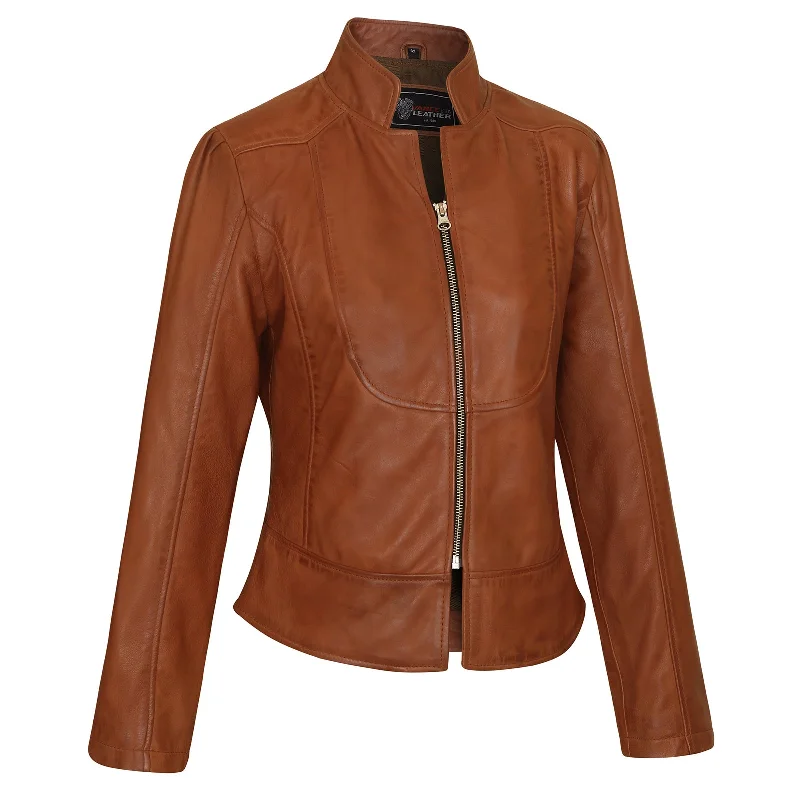 VL650Br Vance Leathers' Ladies Premium Soft Lightweight Brown Fitted Leather Jacket Satin Fabric Silk Fabric Chiffon Fabric