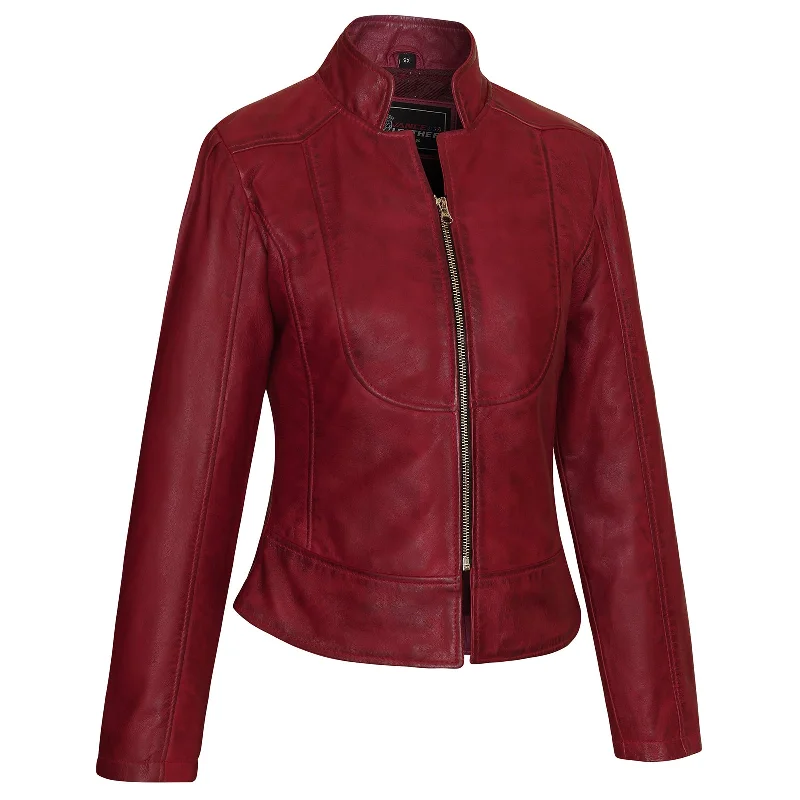 VL650Bu Vance Leathers' Ladies Premium Soft Lightweight Burgundy Fitted Leather Jacket Front Pockets Side Pockets Patch Pockets VL650Bu Vance Leathers' Ladies Premium Soft Lightweight Burgundy Fitted Leather Jacket Front Pockets Side Pockets Patch Pockets