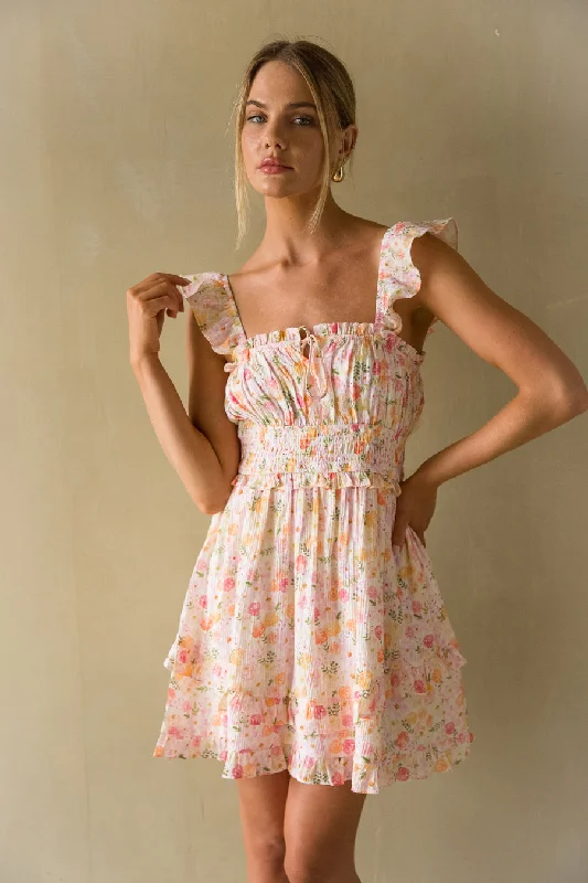 Wanda Floral Ruffle Babydoll Mini Dress Fashionable Mini Dress with Frills