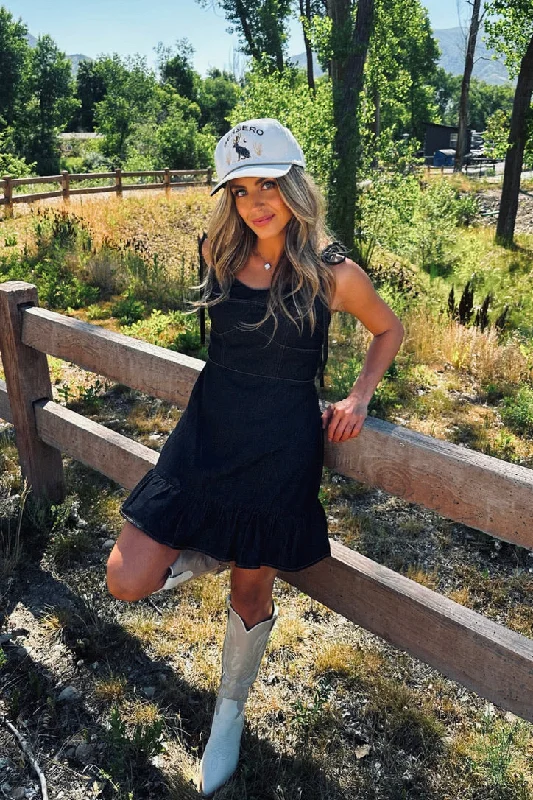 Western Sunsets Denim Mini Dress Comfortable Fit-and-Flare Mini Dress