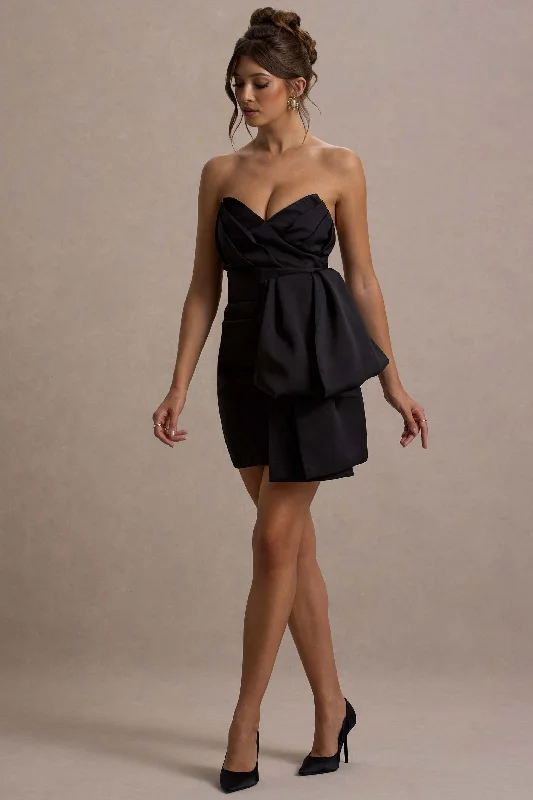 Winner | Black Bandeau Mini Dress With OversizedBow Cozy Cowl Neck Mini Dress