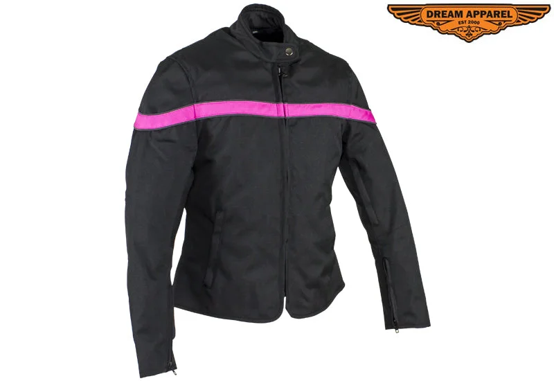 Women’s Hot Pink Racing Textile Motorcycle Jacket Striped Jacket Polka Dot Jacket Floral Jacket
