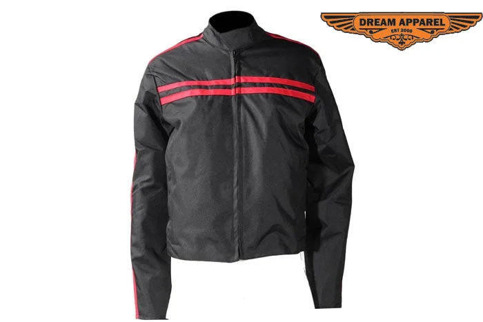 Women's Black Lightweight Textile Jacket W/ Red Stripes Chenille Fabric Brocade Fabric Lace Fabric