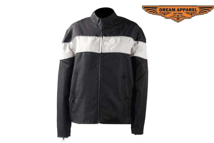 Women's Black Lightweight Textile Jacket W/ Silver Stripe Boat Neck Shawl Collar Notched Collar