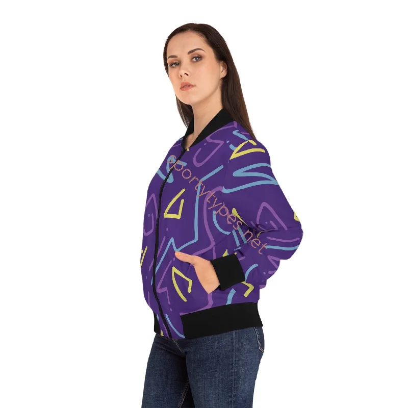 Women's Colored Geometric Bomber Jacket Knit Fabric Woven Fabric Fleece Fabric
