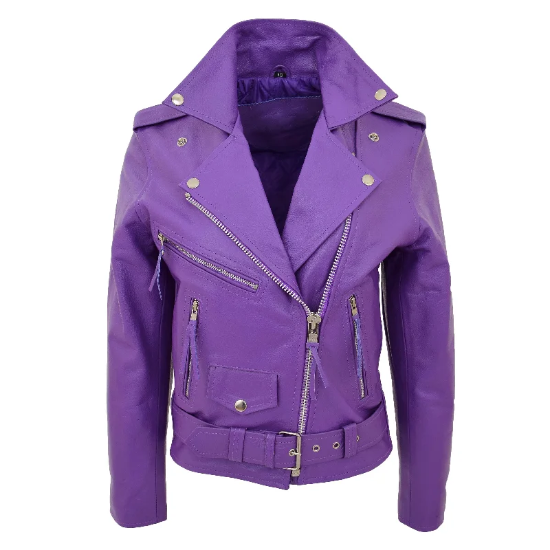 Womens Cowhide Biker Leather Jacket Brando Style Coat Helen Lilac Hooded Jacket Caped Jacket Shawl Collar Jacket