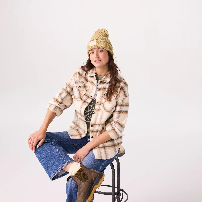 Women's Flannel Shirt Jacket Front Pockets Side Pockets Patch Pockets