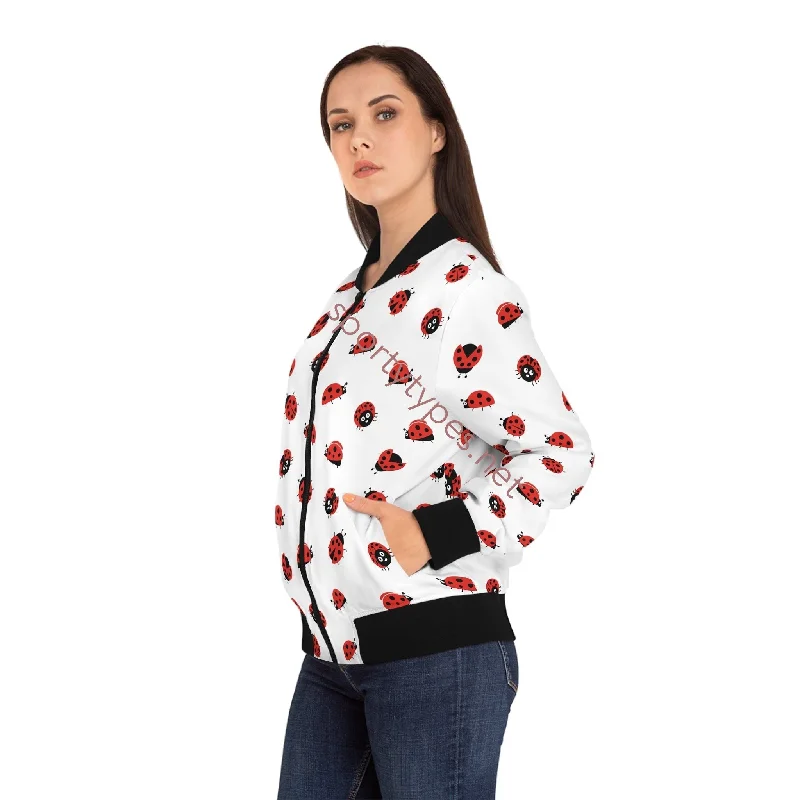 Women's Ladybug Bomber Jacket Lace Jacket Ribbed Jacket Sequined Jacket