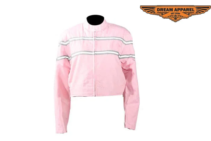 Women's Light Pink Lightweight Racer Style Textile Jacket W/ White Stripes Faux Fur Jacket Real Fur Jacket Shearling Jacket