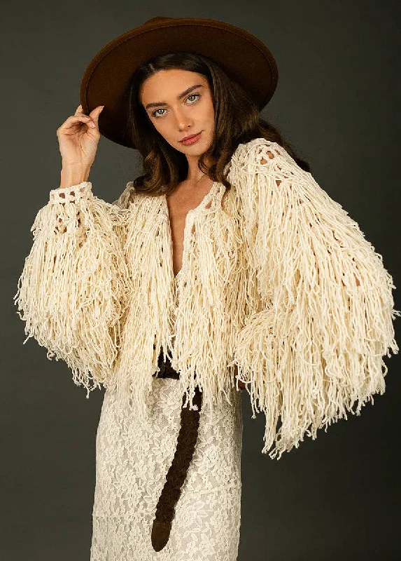 Paulie Fringe Jacket in Cream Faux Fur Jacket Real Fur Jacket Shearling Jacket