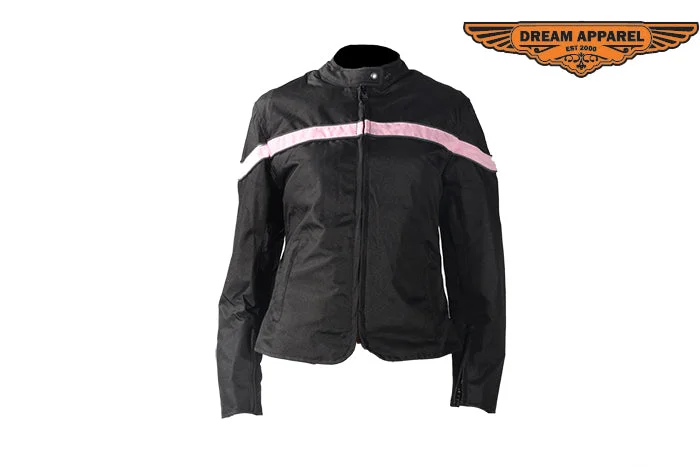 Womens Pink Stripe Textile Jacket Mesh Jacket Canvas Jacket Denim Jacket
