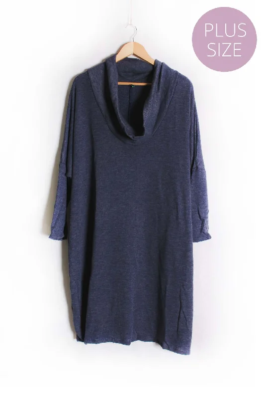 Women's Plus Long Sleeve Cowl Neck Mini Dress Chic Bohemian Mini Dress