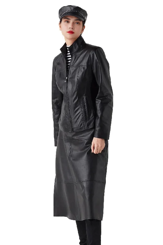 Zoe Black Biker Leather Jacket For Women Zip Front Button Front Snap Front