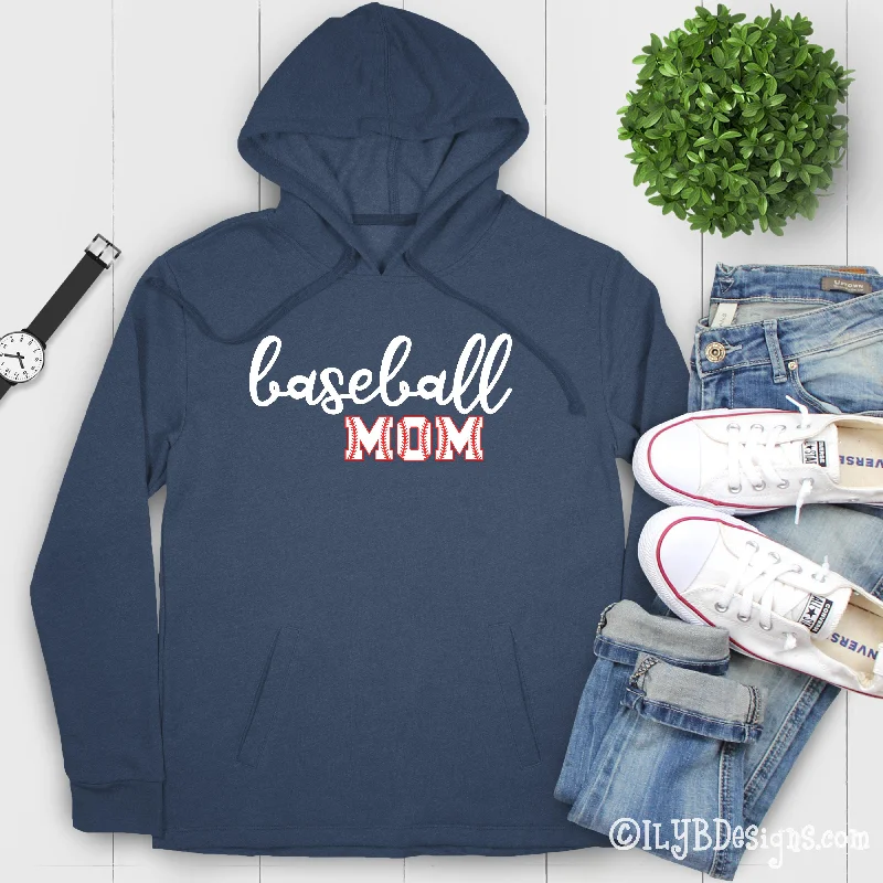 Baseball Mom Hoodie - Baseball Mom in Baseball Letters Hoodie with Belted Waist Structured Tailored