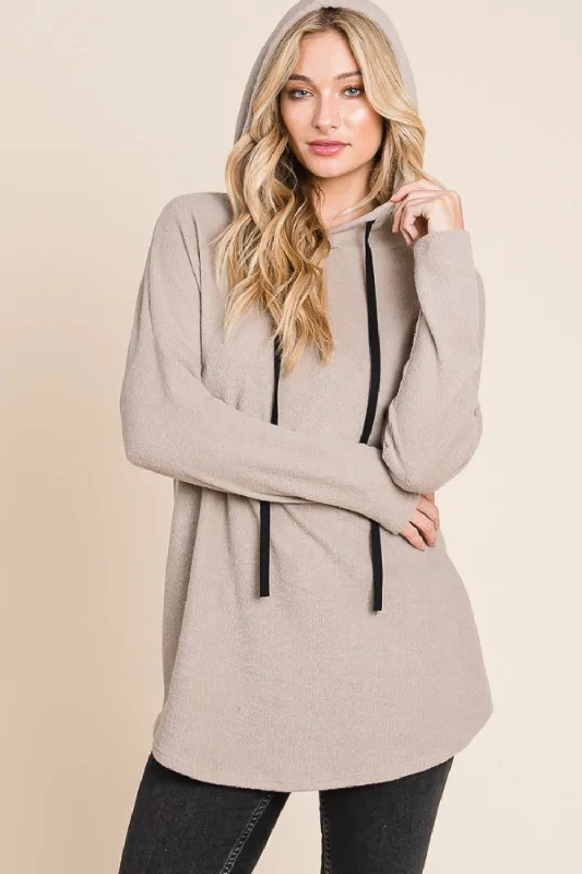 BOMBOM Contrast Drawstring Drop Shoulder Knit Hoodie Hoodie with Half-Zip Sporty Casual