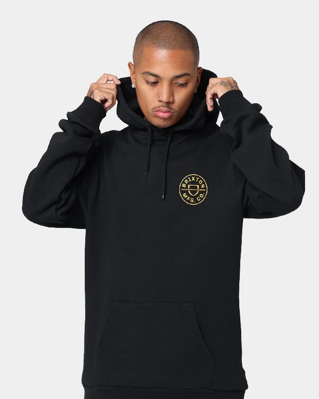 Brixton Crest II Pull Over Hoodie Black/Gold Hoodie with Longline Fit Extended Stylish