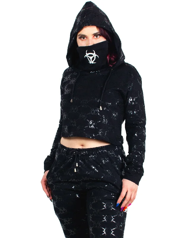 CROP FUTURE HOODIE TOXIC MONOGRAM Hoodie with Side Slits Relaxed Casual