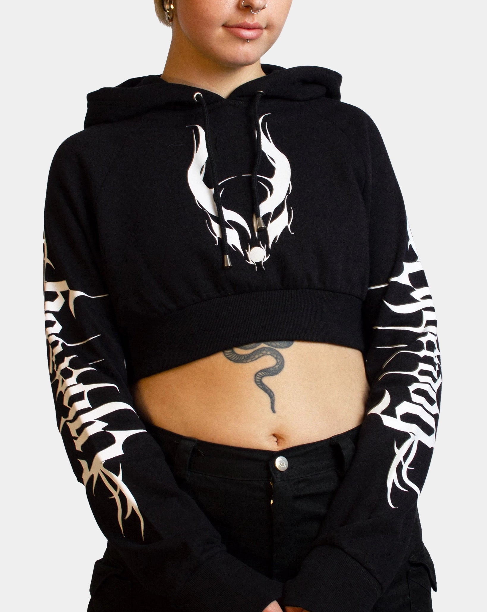 CROPPED HOODIE CYBERLUX Hoodie with Distressed Vintage Worn