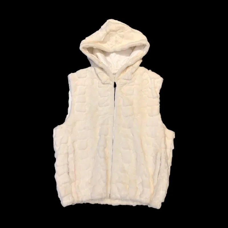 Kashani White Diamond Cut Mink Fur Hooded Vest Graphic Hoodie Design Print