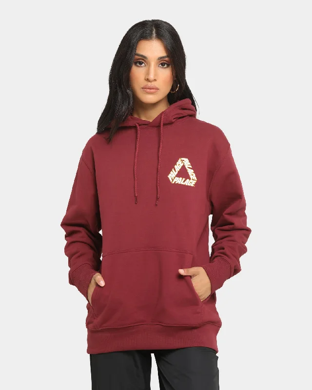 Palace P3 Team Hoodie Wine Hoodie with Distressed Vintage Worn