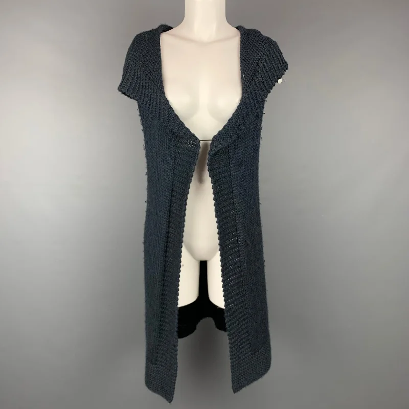 THEORY Size S Navy Knitted Alpaca / Silk Oversized Hooded Vest Hoodie with Earth Tones Natural Calm
