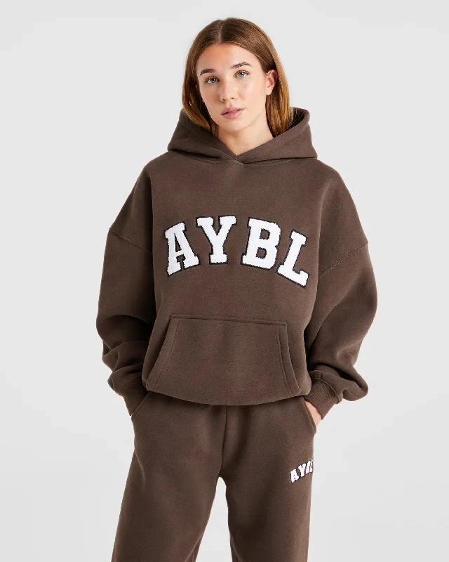 Varsity Oversized Hoodie - Brown Hoodie with V-Neck Classic Versatile