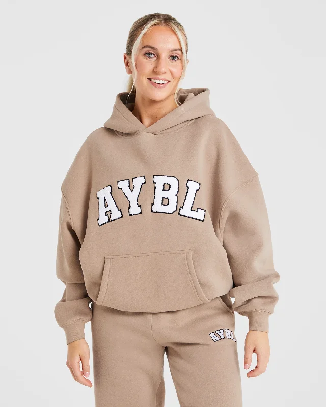 Varsity Oversized Hoodie - Latte Brown Hoodie with Turtle Neck Cozy Winter