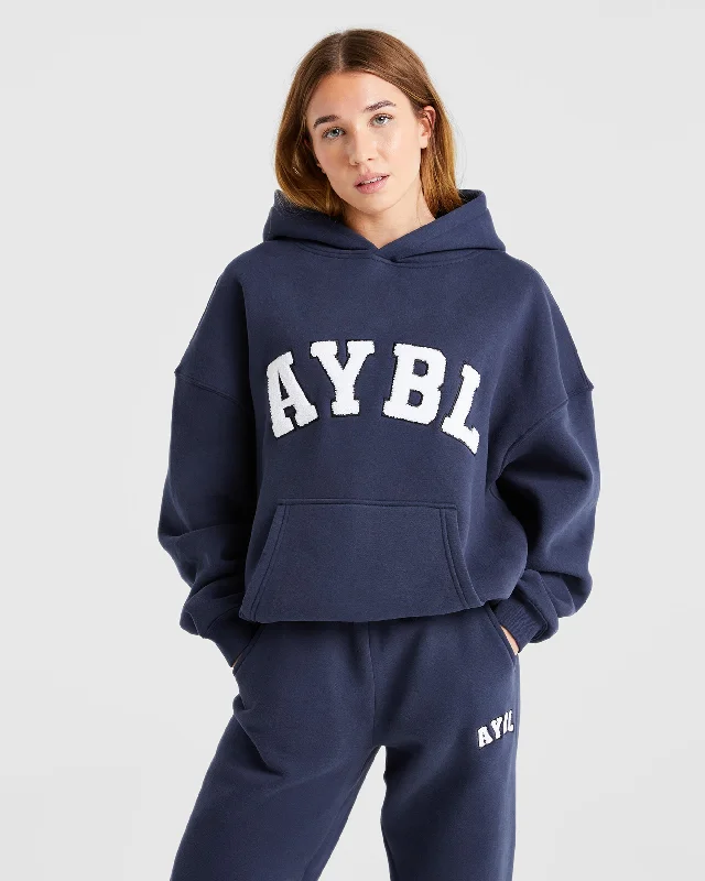 Varsity Oversized Hoodie - Navy Hoodie with Contrast Stitching Detailed Premium