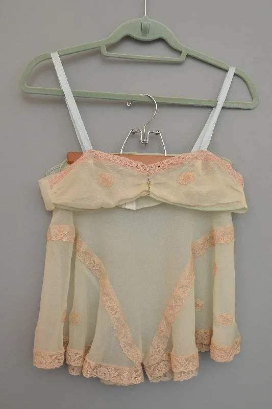 1930s Pistachio Chiffon Lace Tap Pants Bralette Lingerie Stylish Harem Pants