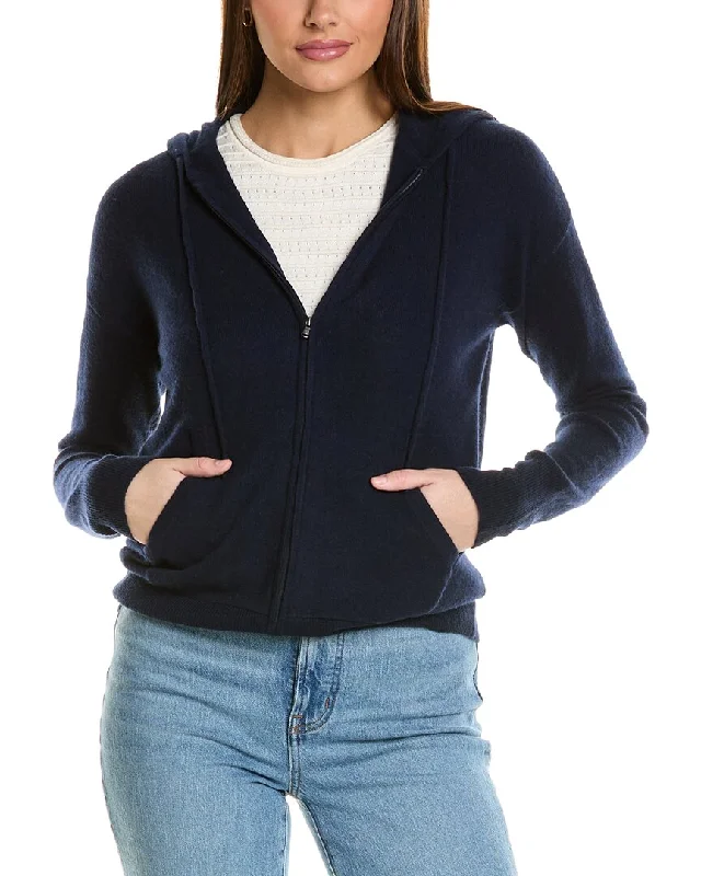 Amicale Cashmere Easy Zip Cashmere Hoodie Hoodie with Lining Warm Insulated