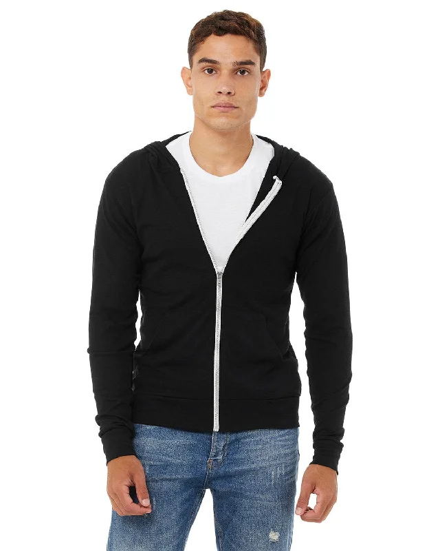 Bella+Canvas Unisex Triblend Full-Zip Lightweight Hoodie | Black Triblend Hoodie with Pattern Geometric Abstract