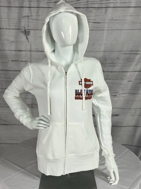 Blue Ridge Women's White Zip-up Hoodie Hoodie with Raw Hem Edgy Unfinished