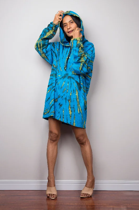 Blue Tie Dye Hoodie Hoodie with Camouflage Military Edgy