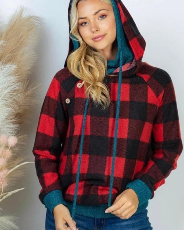 Buffalo Check Plaid Hoodie Hoodie with Earth Tones Natural Calm