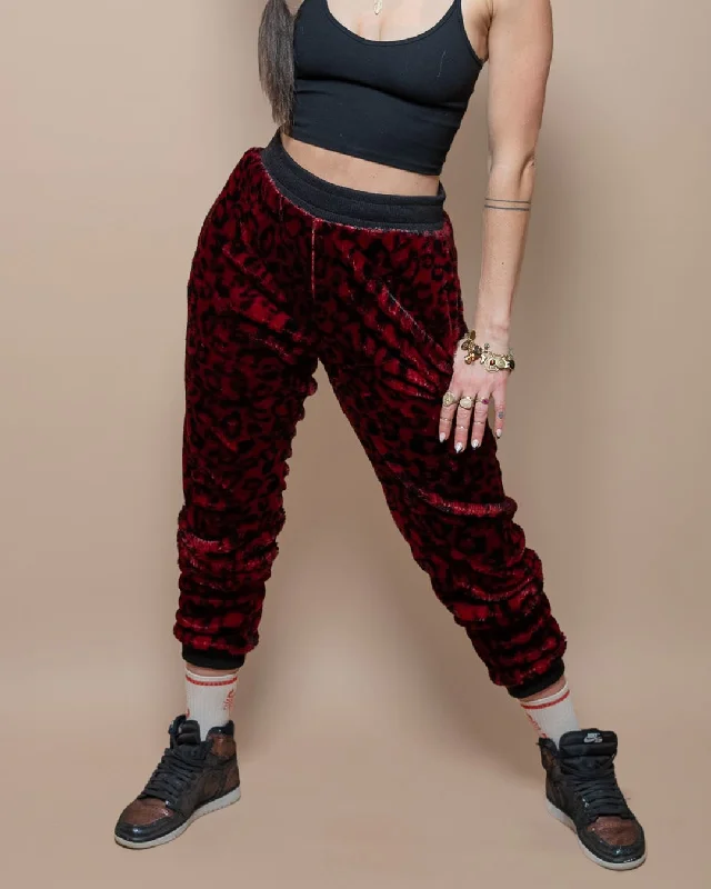 Women's Lounge Pants | Red Burgundy Leopard Chic Capri Pants