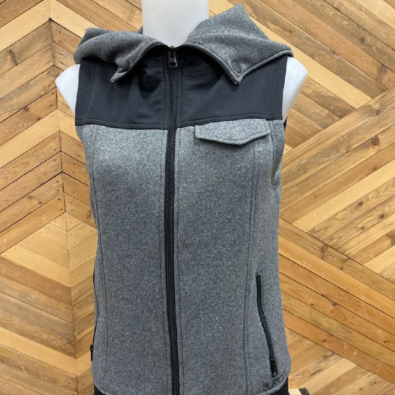 Burton - Women's Hooded Vest - MSRP $100: Grey/Black-women-SM Hoodie with Thumb Holes Functional Cozy