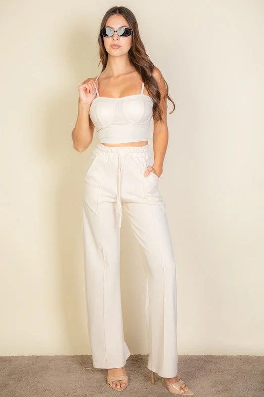 Bustier Cami Top & Slant Straight Pants Cozy Full-Length Pants