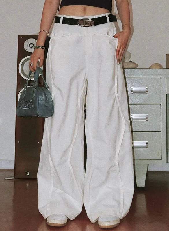Caroline Solid Color High Waist Wavy Line Panels Slacks Wide-Leg Pants Comfortable Wide-Leg Pants