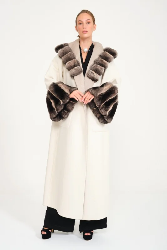 Casha / Milk Double Face Hooded Cashmere Chinchilla Fur Abaya Cotton Hoodie Fleece Lining Warmth