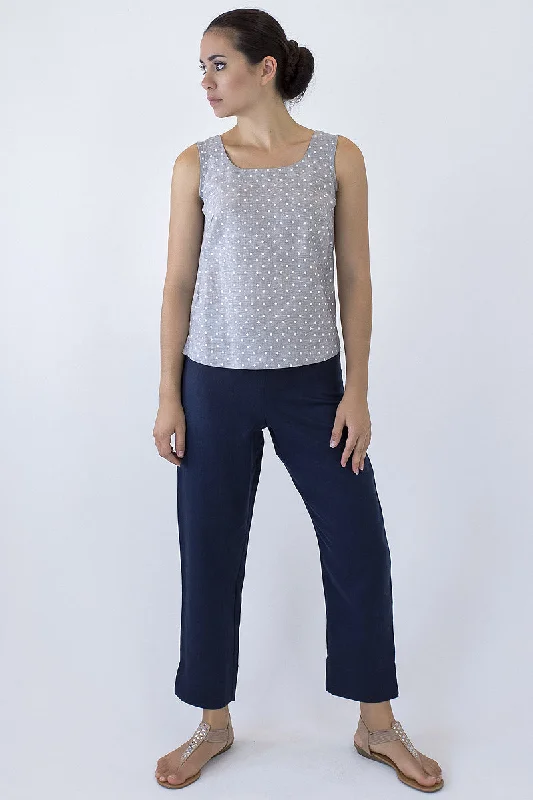 Linen Crop Length Pants DL-04 Comfortable Pleated Pants
