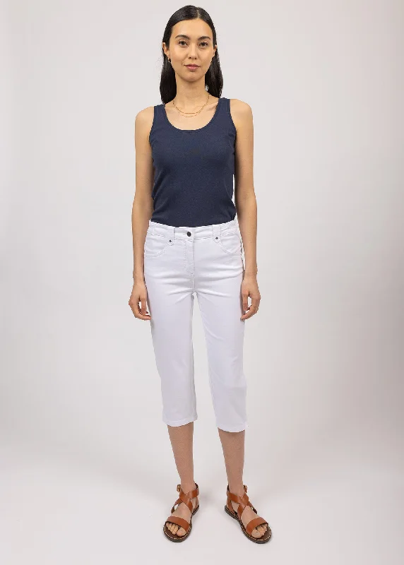 Elodie three quarters pants - in cotton, comfort fit (BLANC) High-Waist Yoga Pants