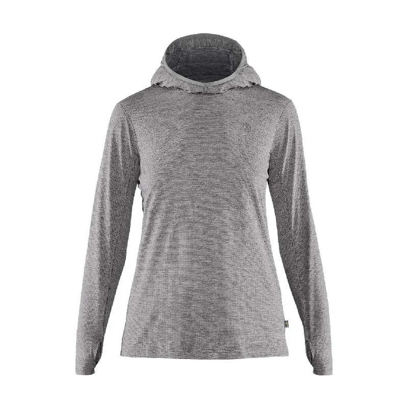 Fjallraven Womens Abisko Sun-Hoodie LS Hooded T-Shirt Shark Grey Hoodie with Ribbed Neckline Snug Warm
