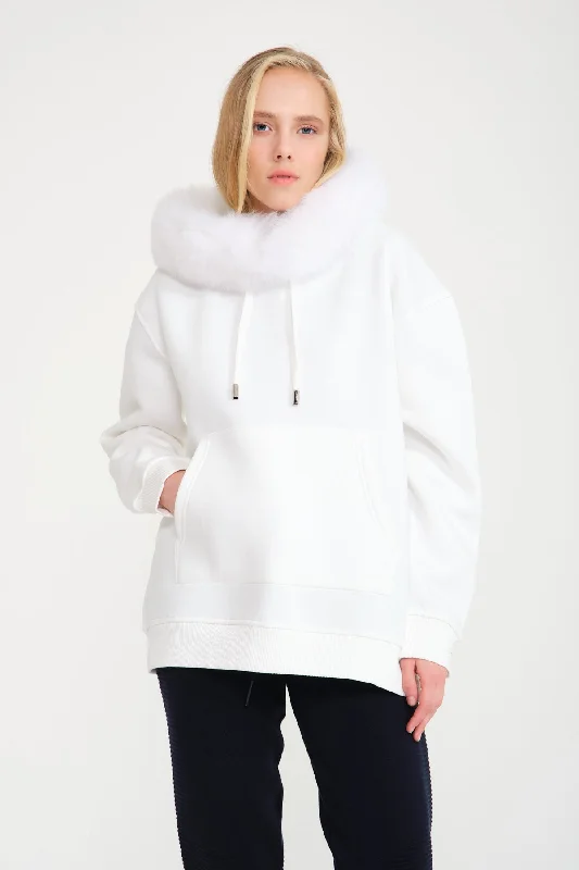 Luxe Cotton Hoodie with Fox Fur Hood Hoodie Jacket Zipper Layering