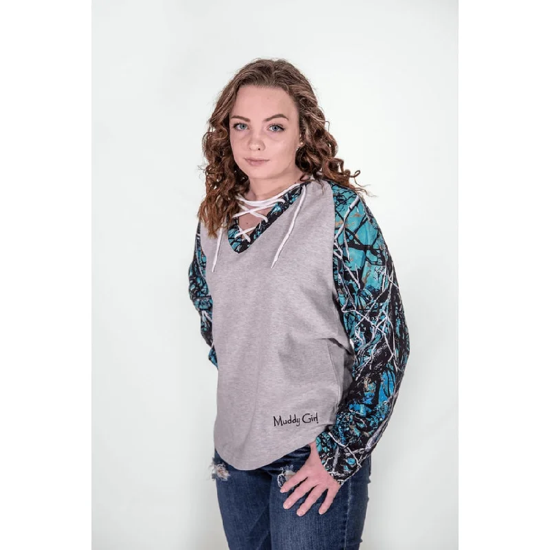 French Terry Hockey Girl Hoodie | Serenity Camo Hoodie with Contrast Stitching Detailed Premium French Terry Hockey Girl Hoodie | Serenity Camo Hoodie with Contrast Stitching Detailed Premium