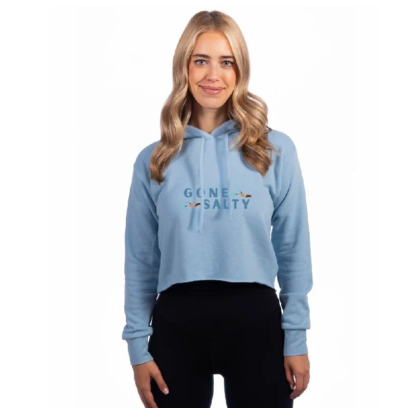 Gone Salty Feelin Free Cropped Hoodie - Blue Hoodie with Puffed Sleeves Voluminous Trendy