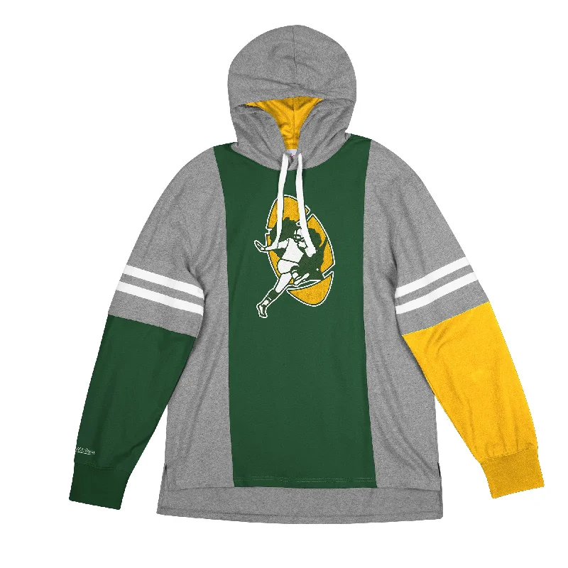 Green Bay Packers Color Blocked Long Sleeve Hooded Tee Hoodie with Logo Branding Identity
